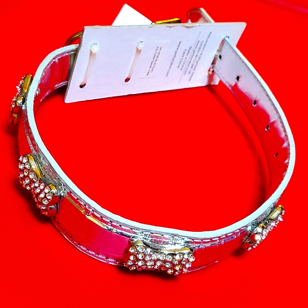 Dog Collar Medium Size 14'-18' Silver Faux Crocodile Skin and Simulated Diamonds